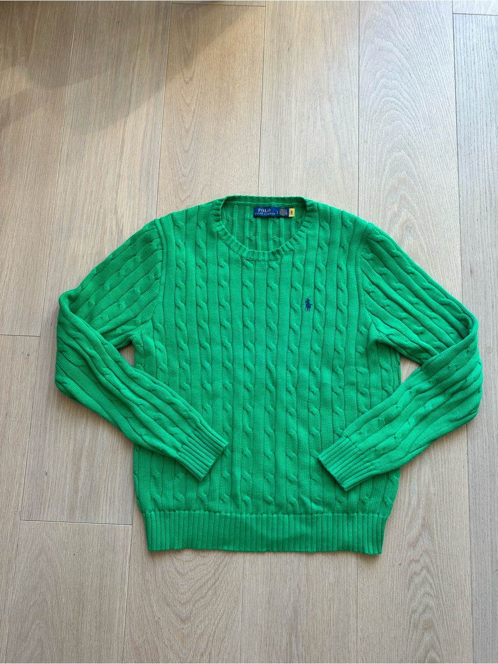 Ralph Lauren Kelly Green Cable-Knit Crewneck Sweater 💚 100% Cotton
